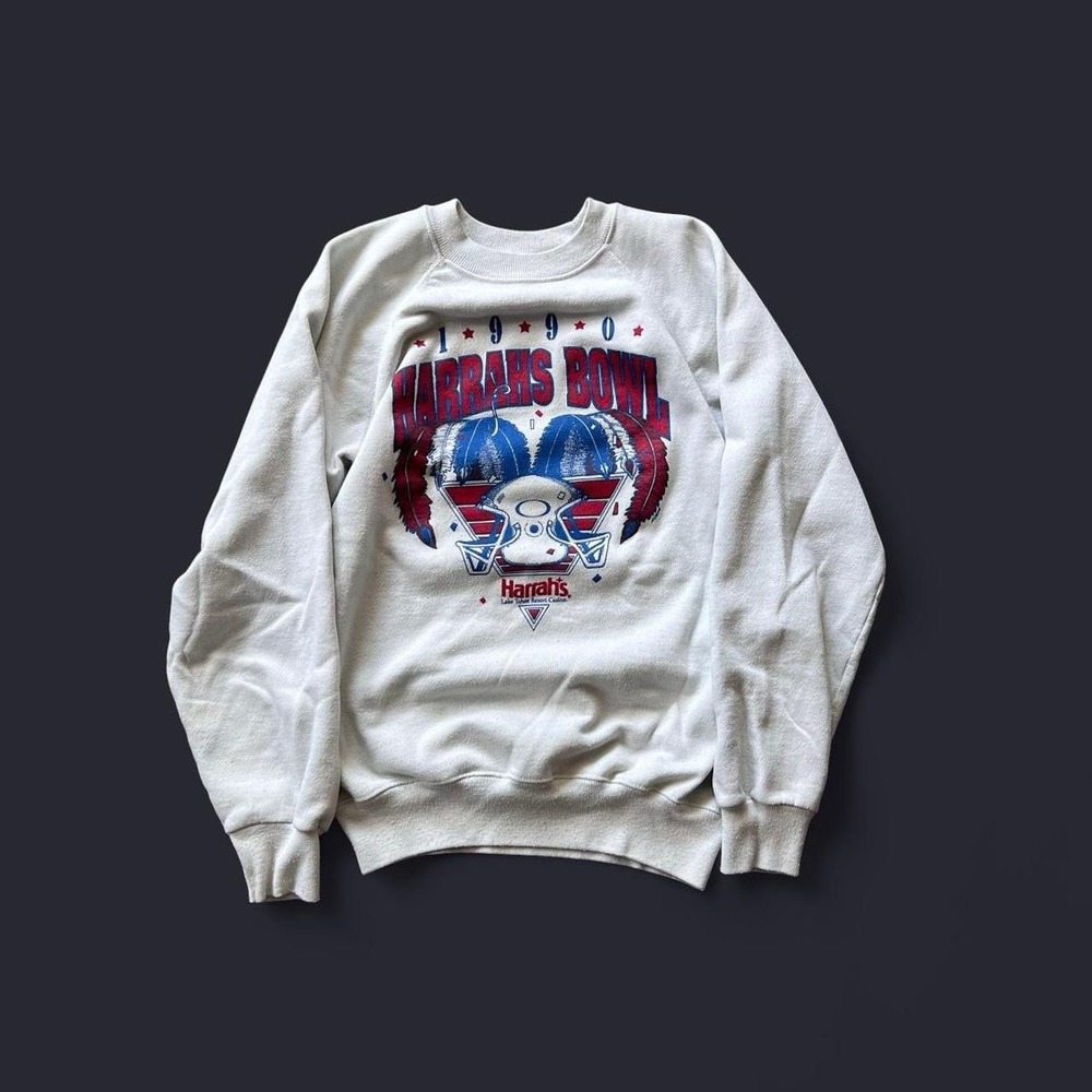Vintage 1990 Hanes Football Long Sleeve White Crewneck Men's Size Medium